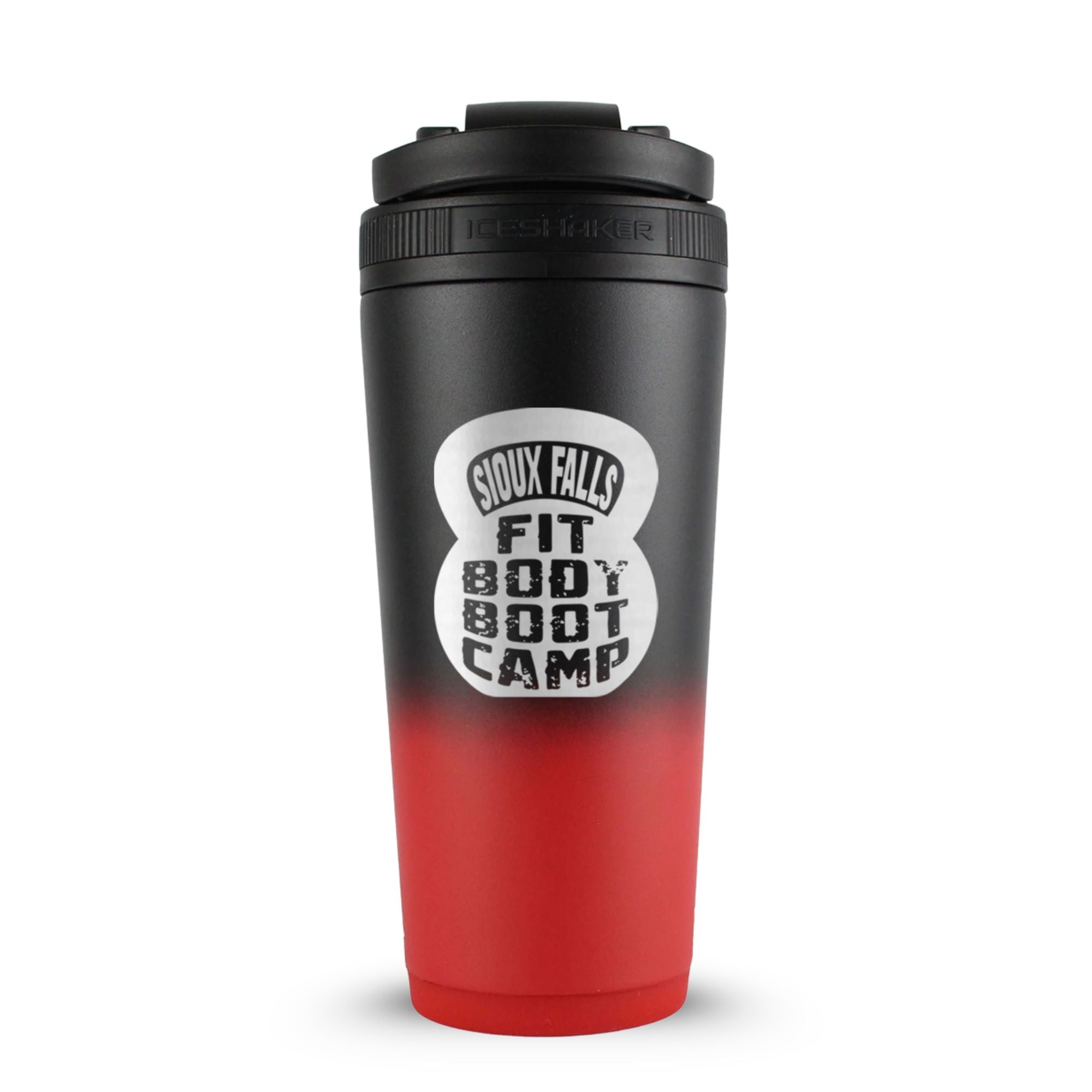 CUSTOM Sioux Falls Fit Body Boot Camp Kettlebell 26oz Ice Shaker - Red Black Ombre