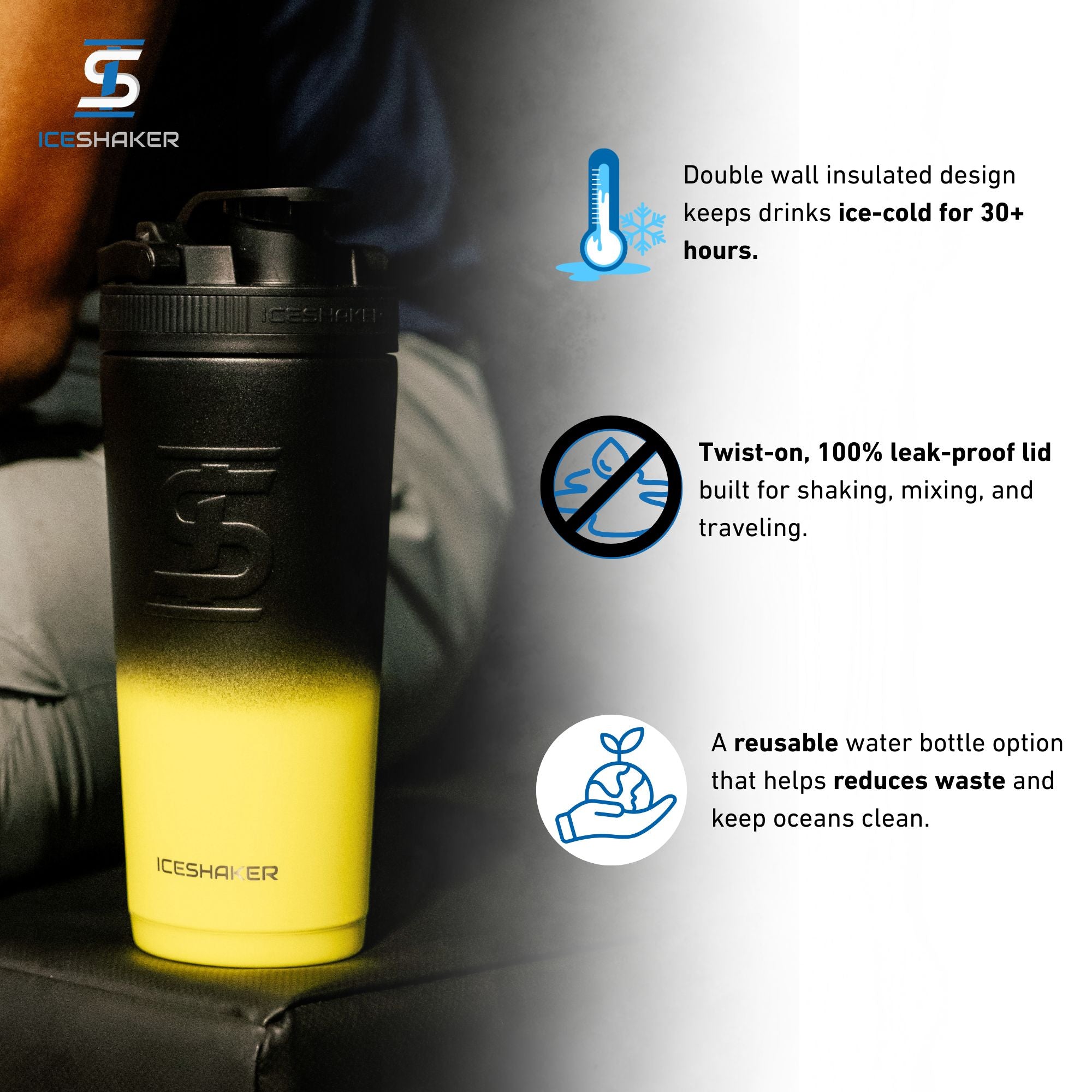 26oz Ice Shaker - Yellow Black Ombre