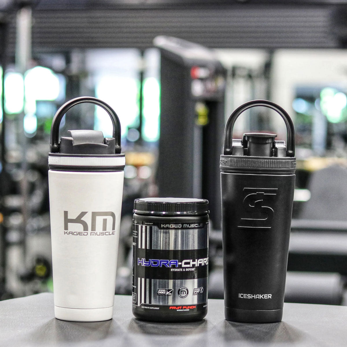 26oz Ice Shakers with Kaged Muscle logo engraved on them.