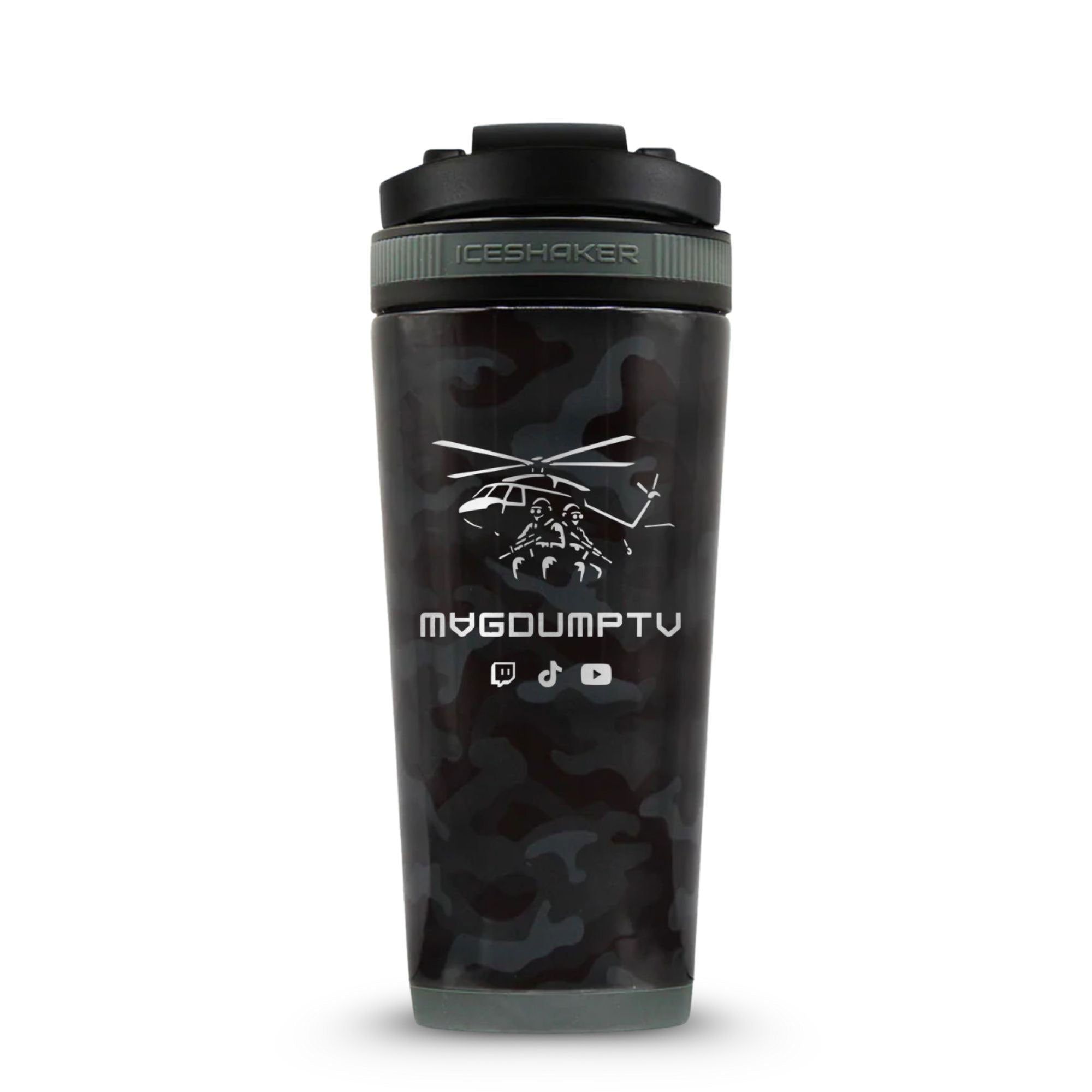 Custom MagDump TV Helicopter 26oz Ice Shaker - Black Camo