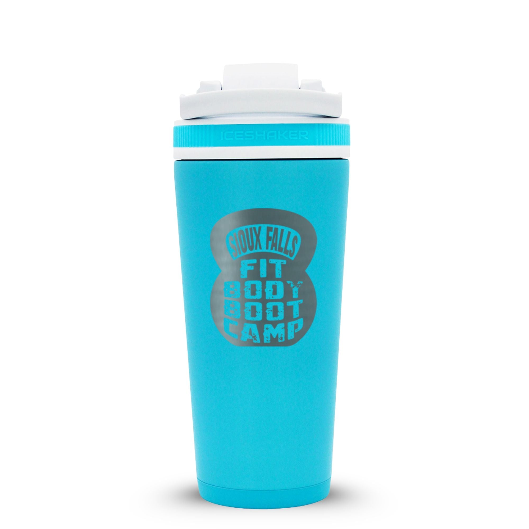CUSTOM Sioux Falls Fit Body Boot Camp Kettlebell 26oz Ice Shaker - Caribbean Blue