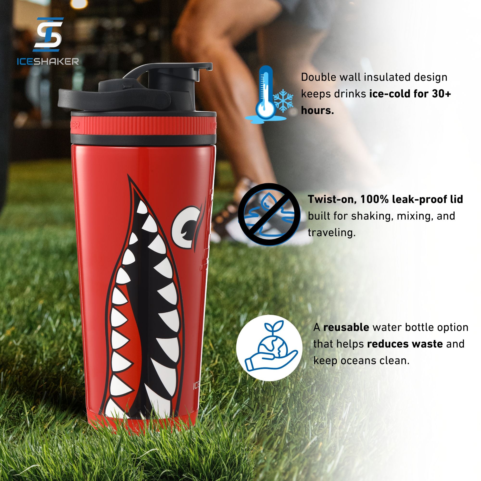 Ice Shaker Allegiance Series 26oz Shaker Bottle - Red Bomber