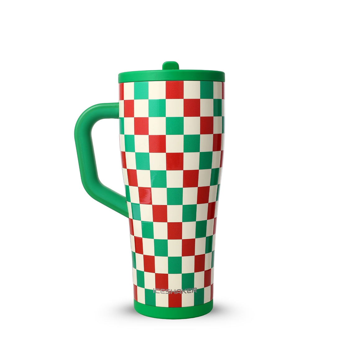 32oz Deck the Halls Legend Series tumbler with red, green and cream checks
