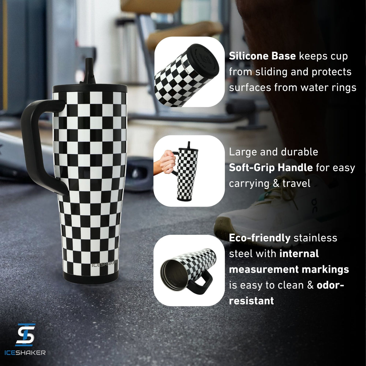 40oz Legend Series Shaker Bottle - Black & White Checkers