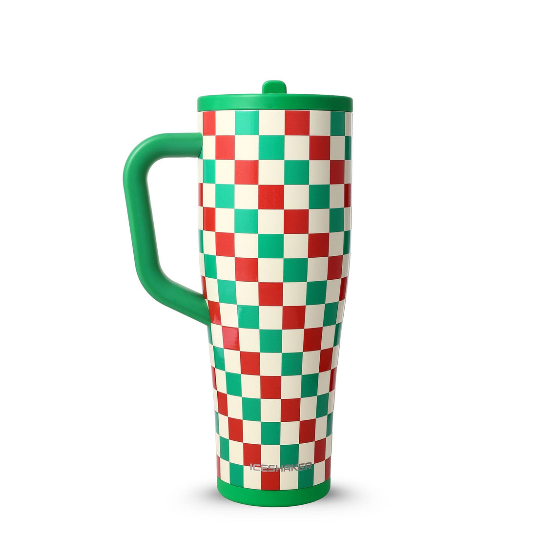 40oz Deck the Halls Legend Tumbler with red, green and cream checks
