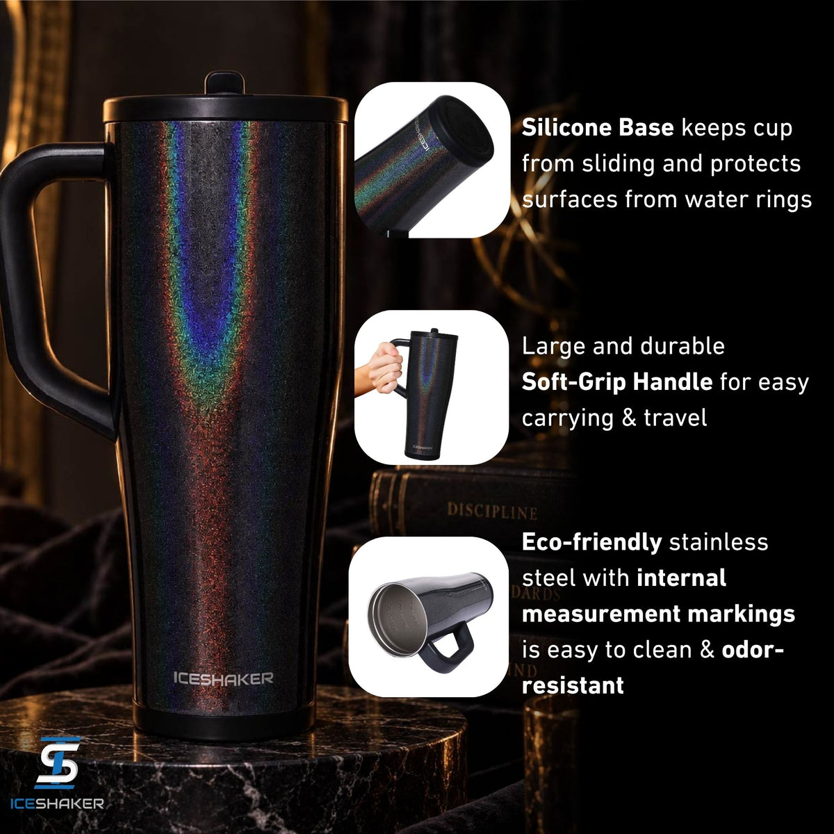 40oz Legend Series Shaker Bottle - Glitter Black