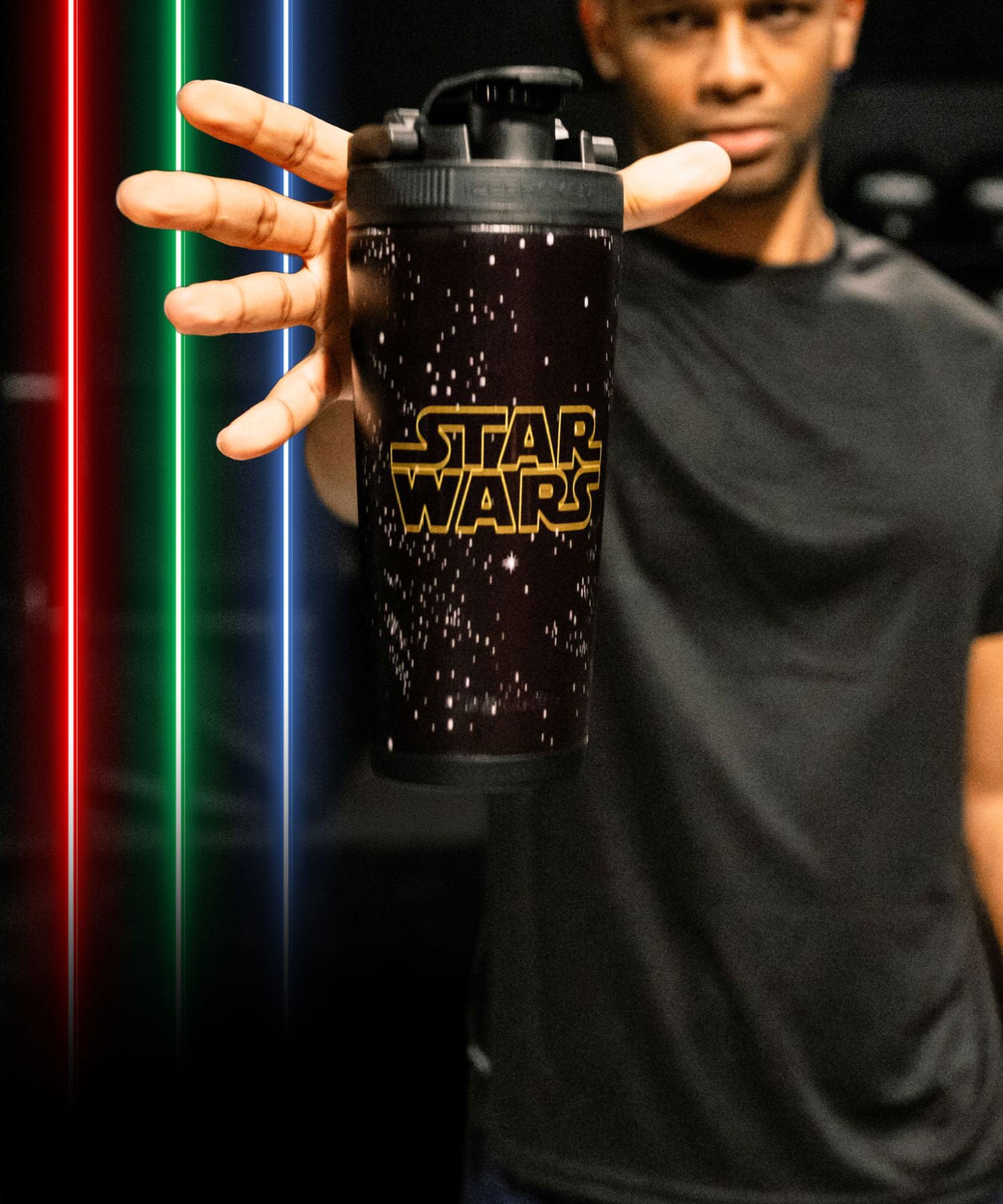 a picture of the Ice Shaker Star Wars 4D Shaker Bottle featuring the iconic Star Wars logo with the galaxy star background.